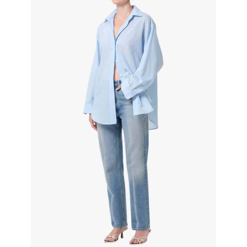 NEW AGOLDE sona button down shirt in fontana stripe/powder blue